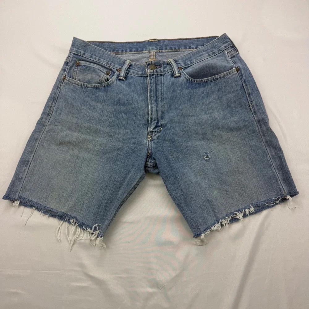 Polo Ralph Lauren Denim Shorts Mens 32 Blue Cut Off Frayed Distressed Cotton